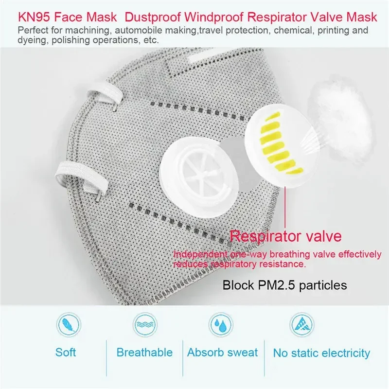 12 Colors FFP2 Mask KN95 With Valve 5 Layers Adult Black Fabric Mascarillas Protective Face Mask Filter Respirator Masque