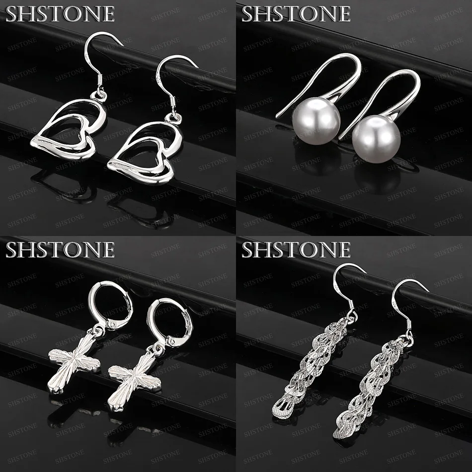 

High Quality 925 Sterling Silver Smooth Beads Cross Heart Phoenix Tail Drop Earrings Women Engagement Party Jewelry Accessories