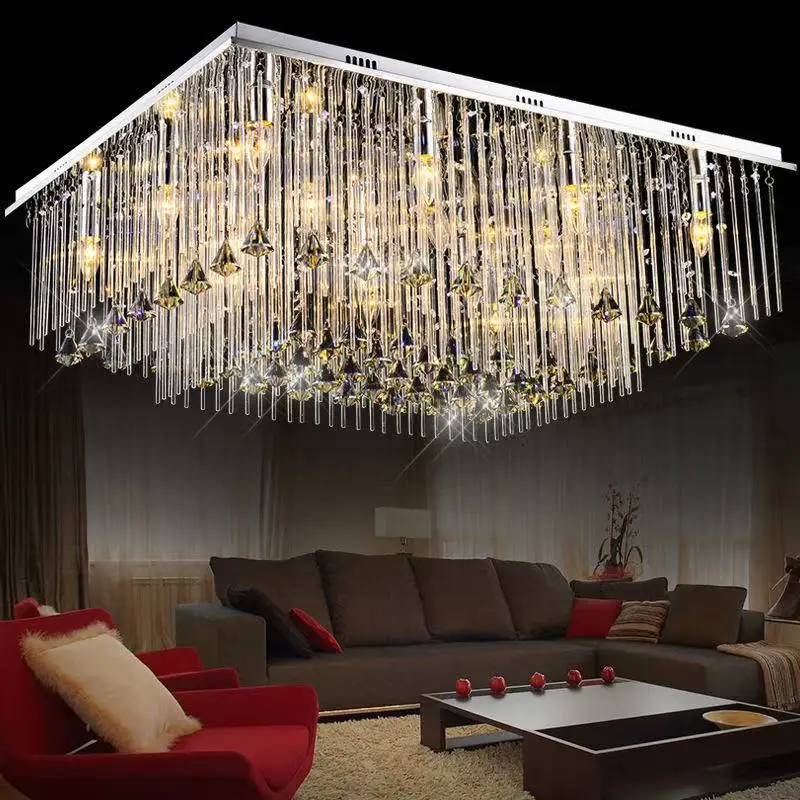 

Indoor Rectangular LED Ceiling Light Atmospheric Living Room Crystal Ceiling Lamp Modern Bedroom Home Hall Project Crystal Light