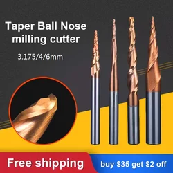 UCHEER Tapered Ball Nose End Mill HRC55 Carbide Milling Cutter 2 Flute 3.175/4/6mm Spiral Router Bit Cnc Wood Metal End Mill