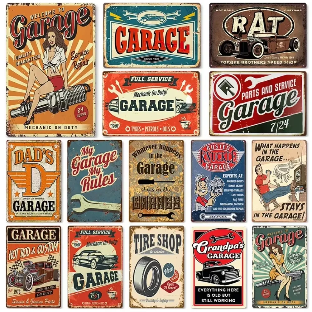 قطعة واحدة من لافتة إصلاح معدنية - لوحة من القصدير عتيقة صدئة، ملصق ديكور جداري رائع لنادي تجميل السيارة #4