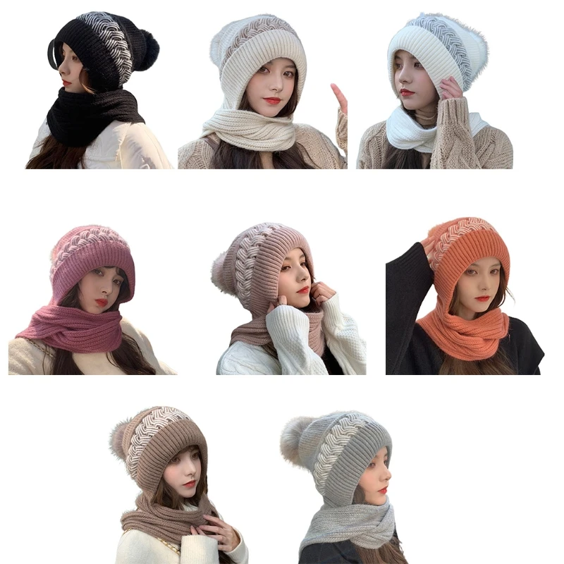 

Women Korean Scarf Student Hat Integrated Earmuffs Sleeve Plush Winter