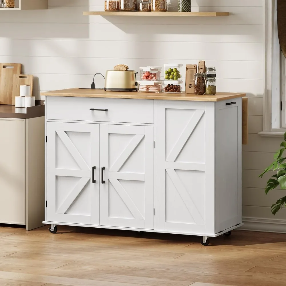 جزيرة المطبخ المتداول مع أوراق السقوط والتخزين، عربة محمولة مع مخرج طاقة وصندوق نفايات لاستخدام المطبخ #4