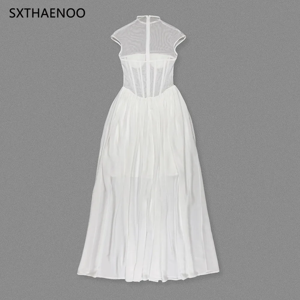 SXTHAENOO Romantico etereo Collo alto Ispirato da sposa Abito lungo bianco trasparente Abito da sera per festa di nozze Abiti 2025