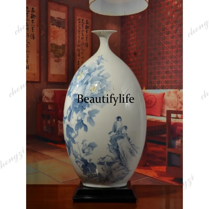A95 underglaze hand-painted ceramic olive vase Chinese classical living room Bogu rack wine cabinet ornament