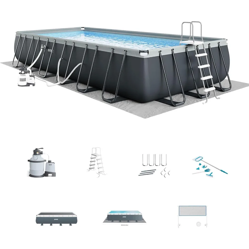 

Deluxe 24x12x52 Above Ground Pool Set: 2100 GPH Sand Filter, Saltwater System, SuperTough Puncture-Resistant Liner