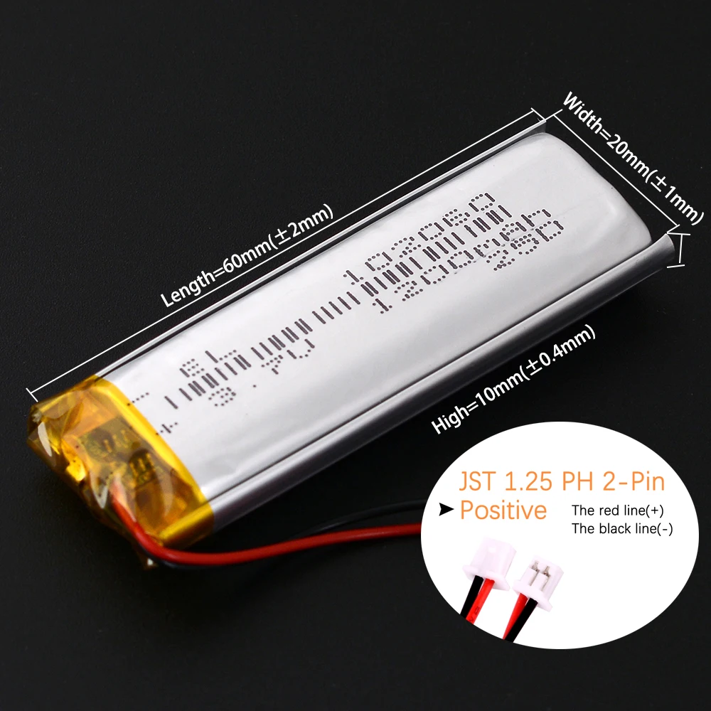 JST1.25 2P 3.7V 600mAh 502060 502160 502260 Lithium Li Polymer LiPo Battery 302060 402060 602060 702060 802060 902060 102060