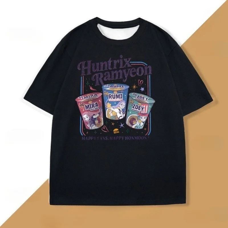 2025 شعبية KPop شيطان الصيادين Huntrix الكرتون ثلاثية الأبعاد تي شيرت مطبوع فضفاض تنفس التجفيف السريع قصيرة الأكمام الجولة الرقبة #3