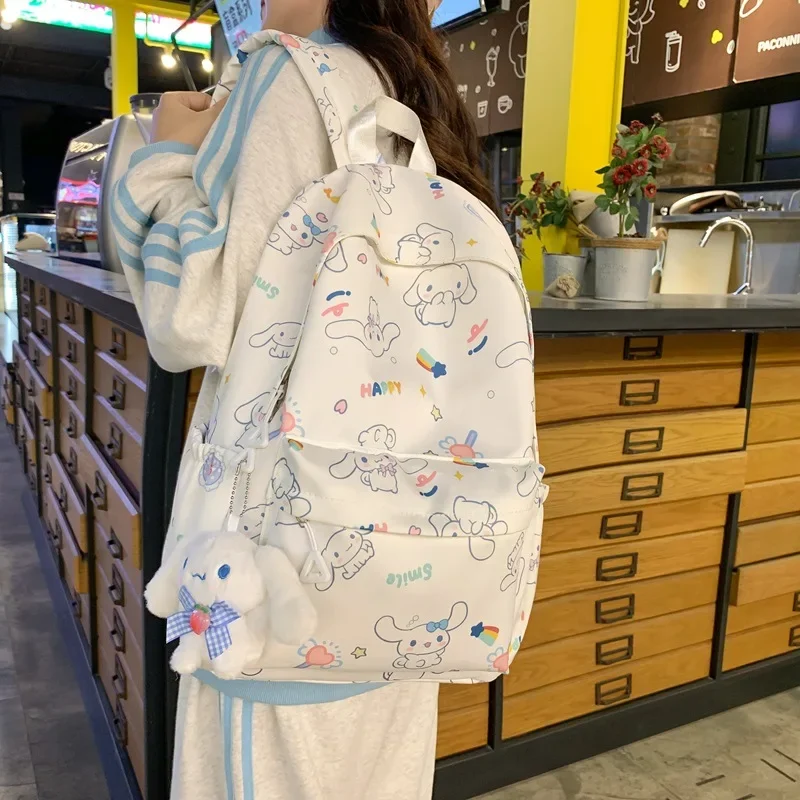 

Hello Kitty Sanrio Cute Kuromi Melody Cinnamoroll Large Capacity Backpack Boys Girls Cartoon Kawaii Canvas Schoolbag