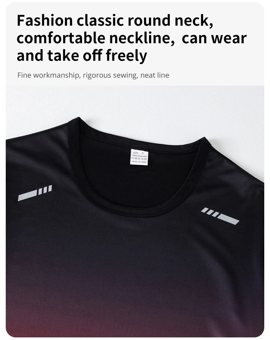 3-teiliger, schnell trocknender Sport-Farbverlaufsanzug für Herren, Freizeit, Sport, Laufen, kurze Ärmel, bequeme Sonnenschutzhose, Joker-Shorts – Detail 5