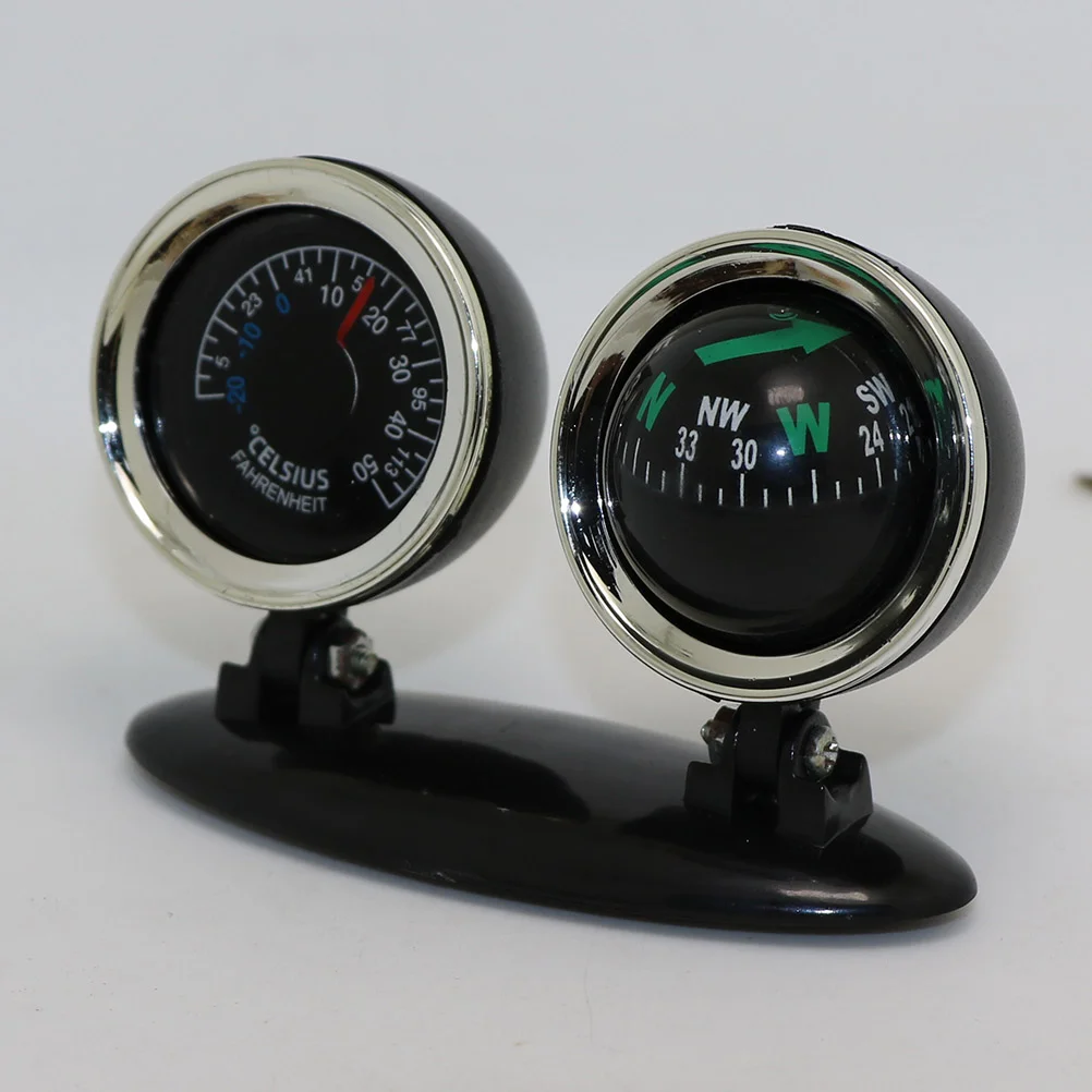 2 In Car Ornaments Compass Guide Ball Digital Thermometer Direction Dashboard Self-adhesive