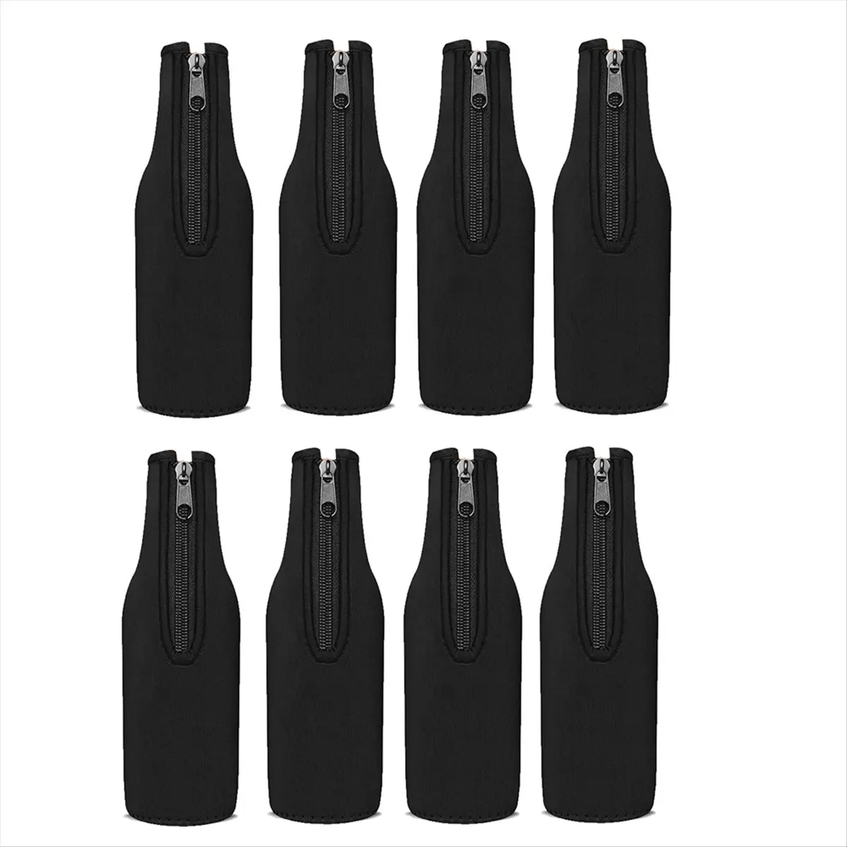 HITL Beer Bottle Cooler Sleeves, Zip Up Neoprene Insulated Sleeve-Keep Beer Cold and Hands Warm, 12 OZ 8pack