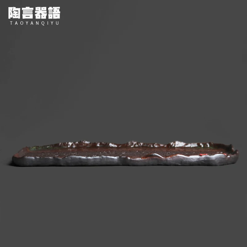 Kiln change fire mark embossed petal dry brew tea tray vintage rough pottery kung fu tea ceremony single layer tray