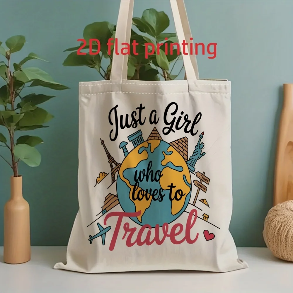 

Unisex Canvas Tote Bag with Fresh Travel Related Patterns Reusable Shoulder Tote for Shopping Travel Work Gift Ideal Gift