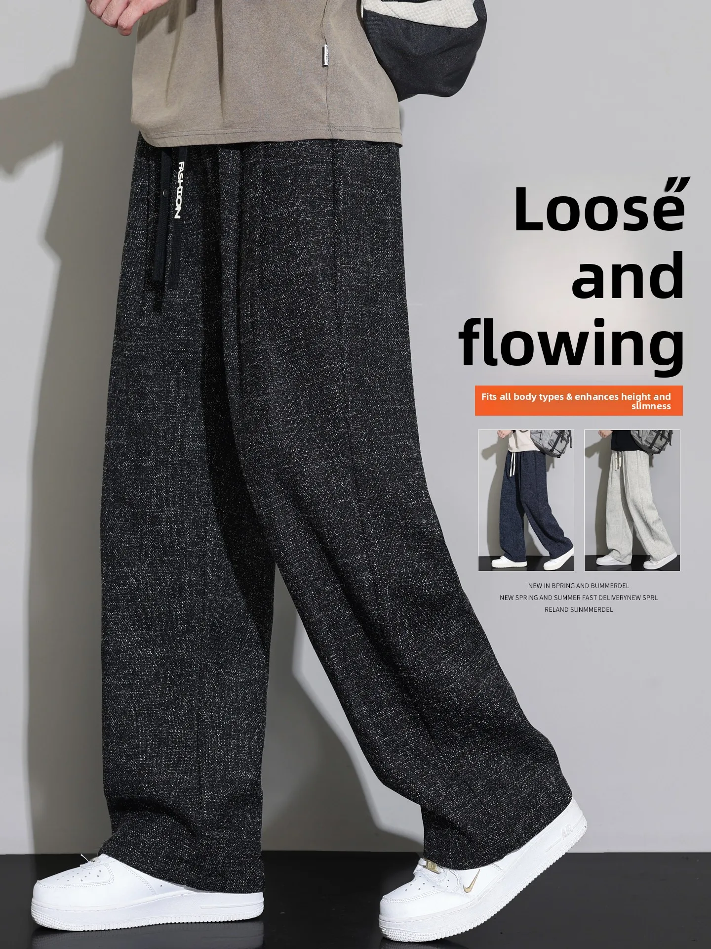 

Мужские повседневные льняные брюки прямого кроя, свободные, струящиеся, в стиле «банановый нож», для весны и осени, модные молодежные