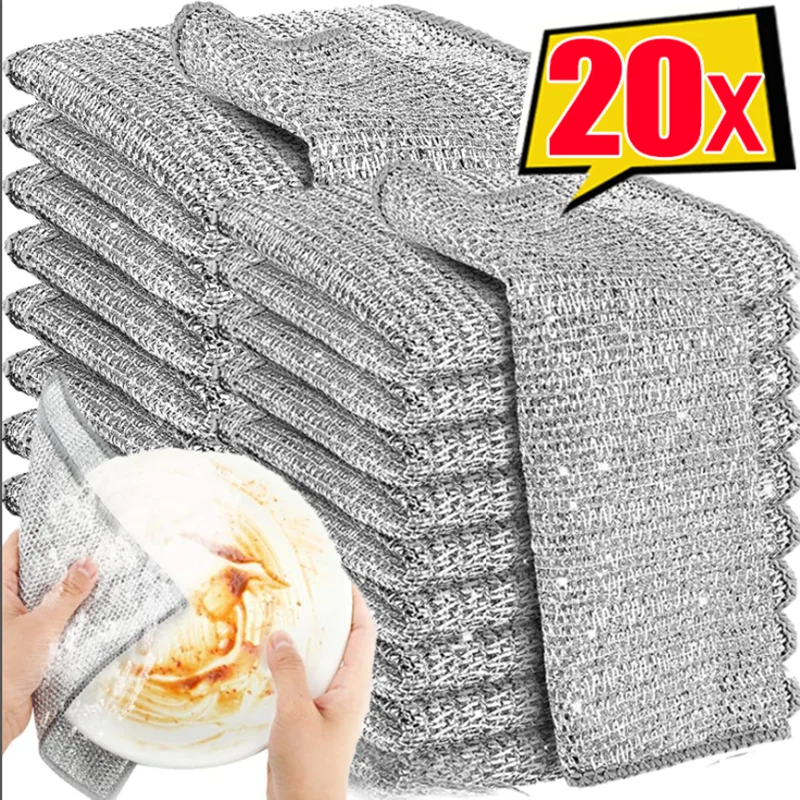 Magic Cleaning Cloth Double Layers Steel Wire Dishcloth Thickened Metal Wires Cleaning  Rags Multipurpose Kitchen Cleaning Tool