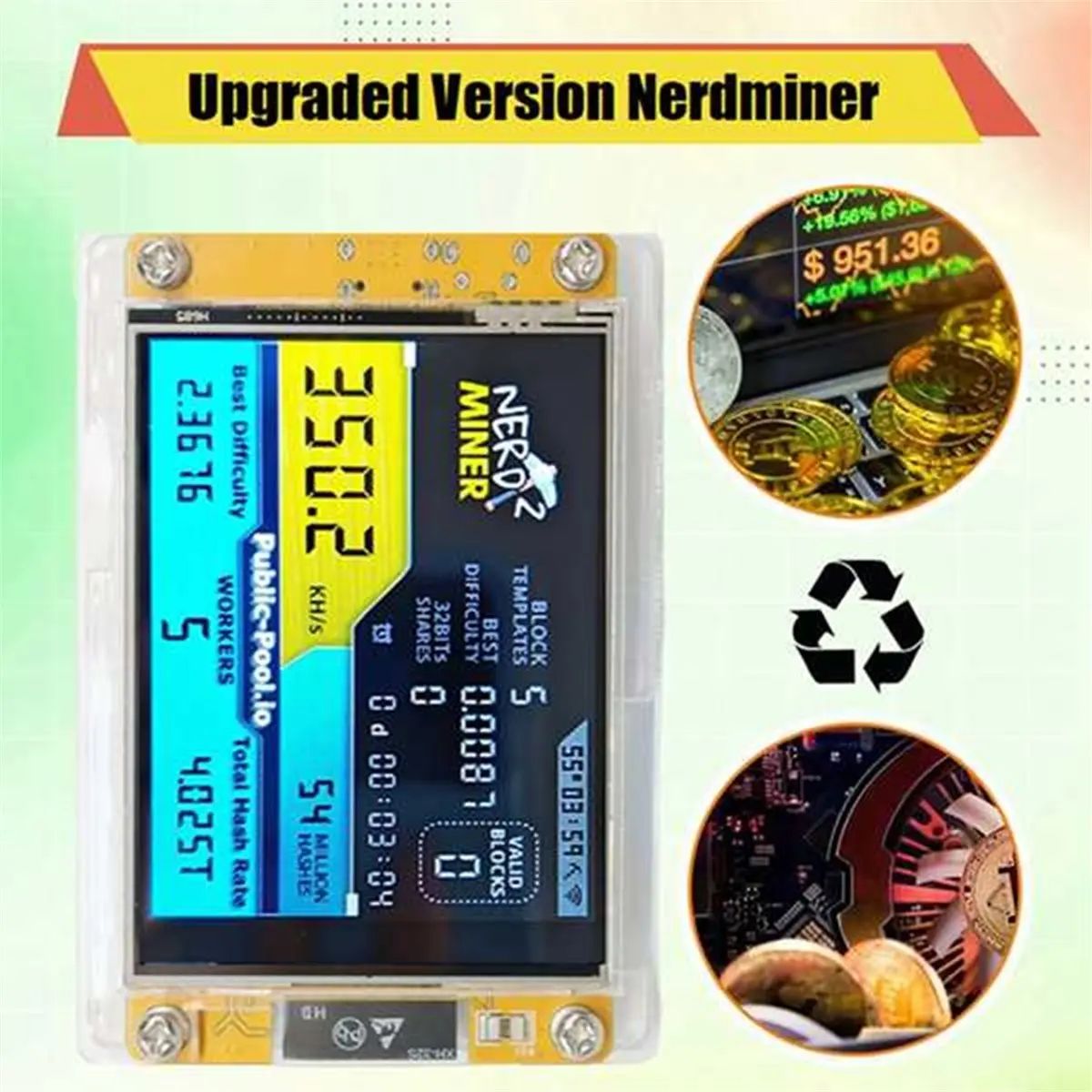 

Super Hot Sale Brand 350KH/S NerdMiner+2 Slots Bitcoin Crypto Solo Miner 2.8 Inch