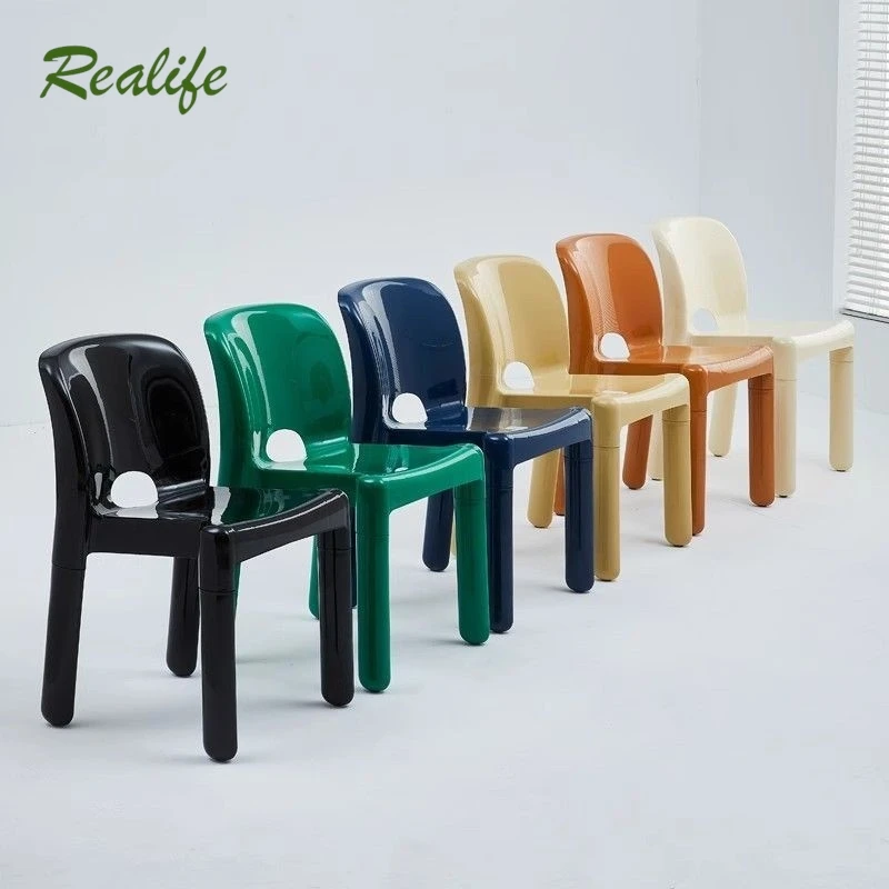 

Realife Simple Premium Cream Style Makeup Stool Adult Plastic Thickened Stackable Backrest Home Dining Chair Ins Style Silla