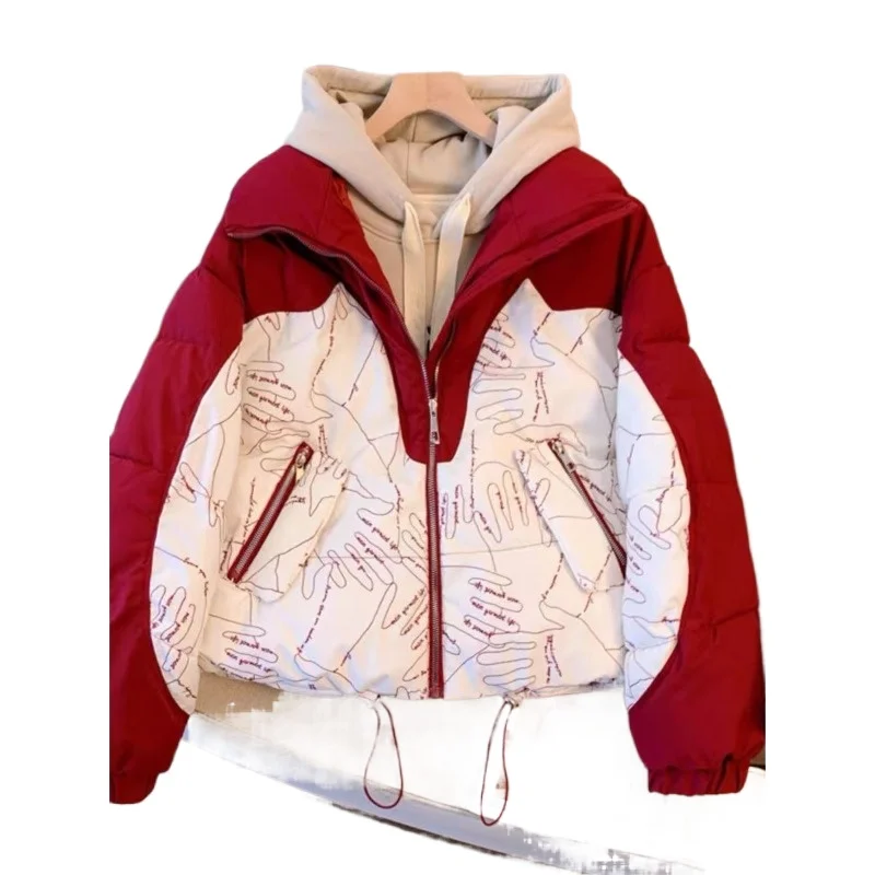 2026 New Down Padded Jacket Design Foreign Style Padded Jacket Printed Cotton Jacket Temperament Commuting Autumn Winter Short