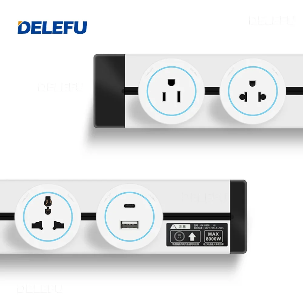 DELEFU White US MX Standard Removable Extension Socket Round Module with Usb Wall Electrical Track Socket