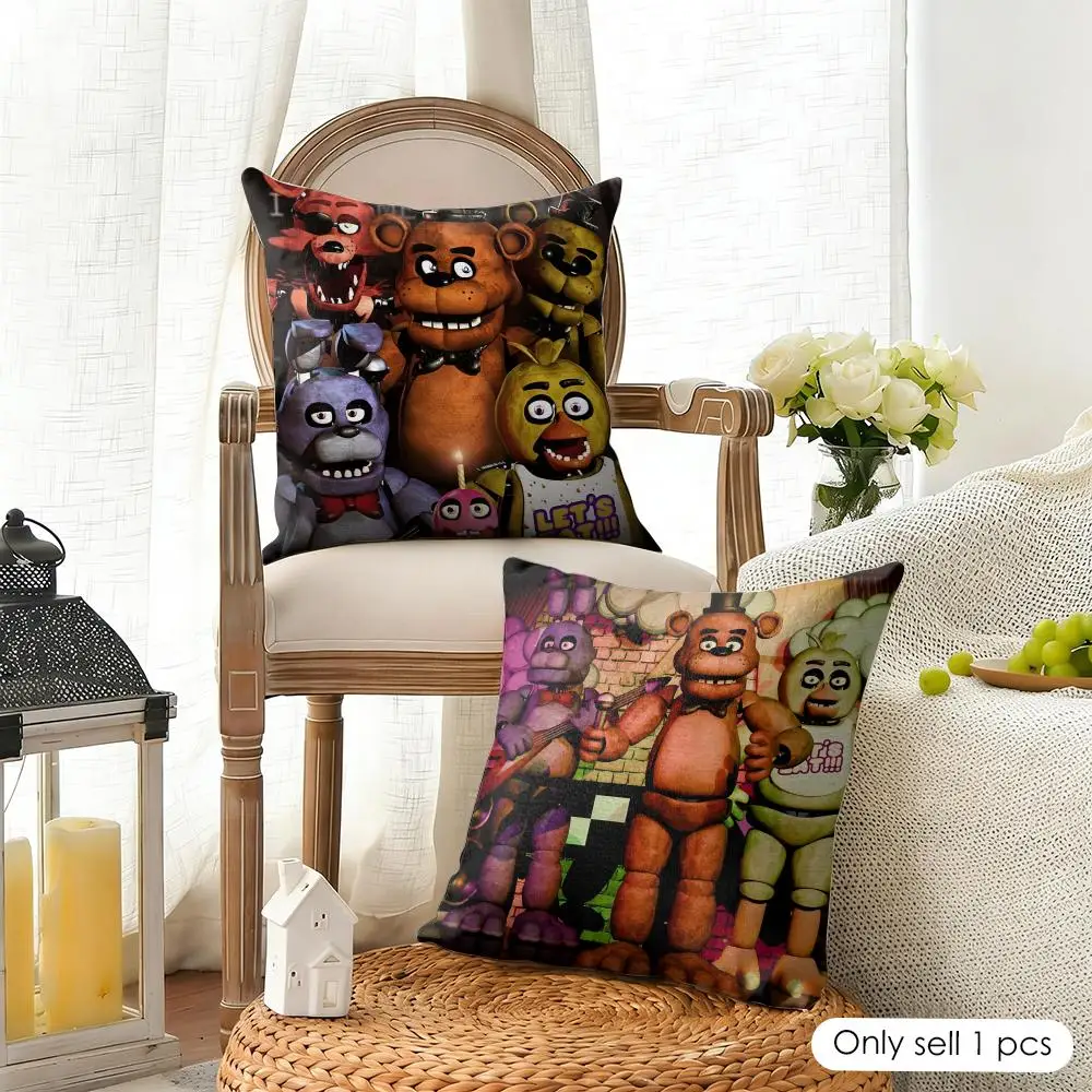 FNAF F-Five N-Nights At F-Freddys Game Cushion Cover Organic Linen Square Pillow Case Durable Non-Allergenic And Kind To Skin