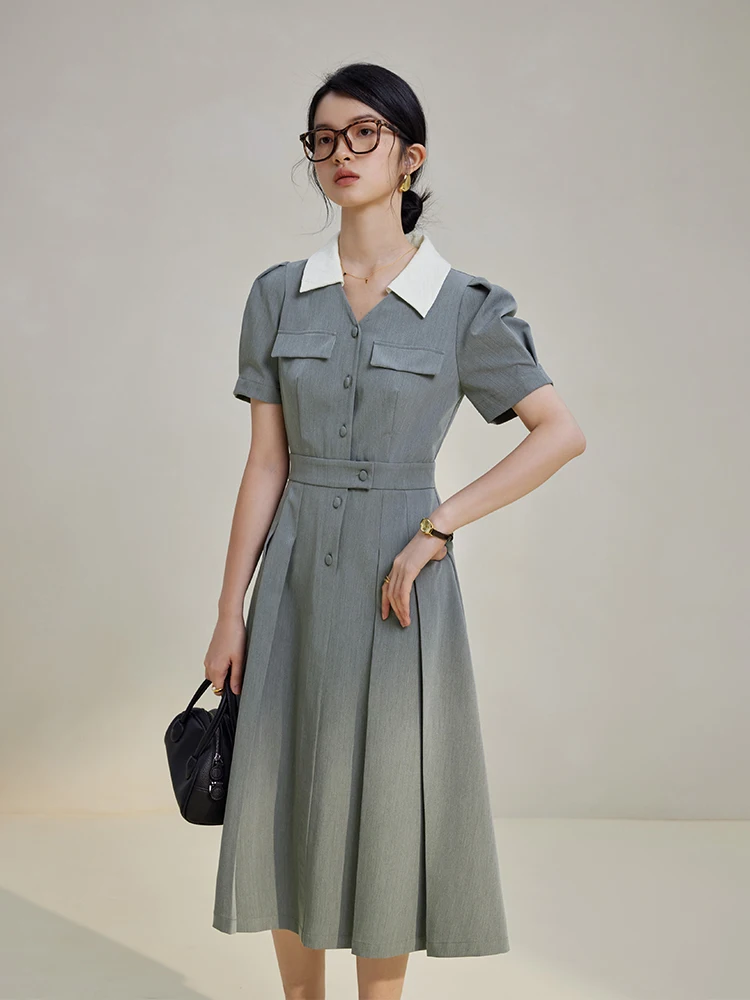 ZIQIAO High-end Sense Casual Suit Dress for Female Commuter Newly Summer Long and Short Temperament Pleated Skirt for Women