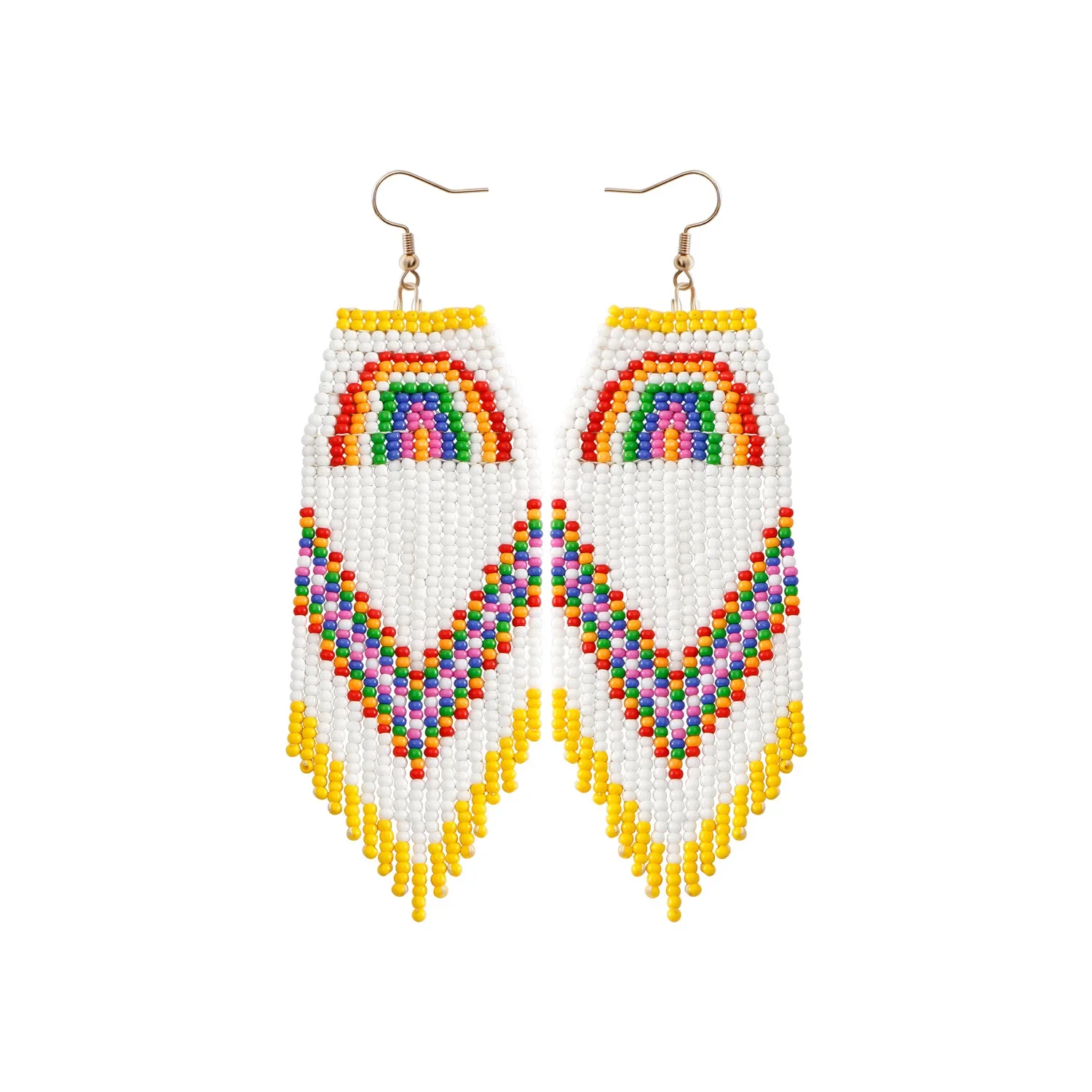 

Rice bead earrings Tassel Rainbow Originality Design Hand knitting Female Bohemia Alloy Versatile Fashion Simple Beaded earrings