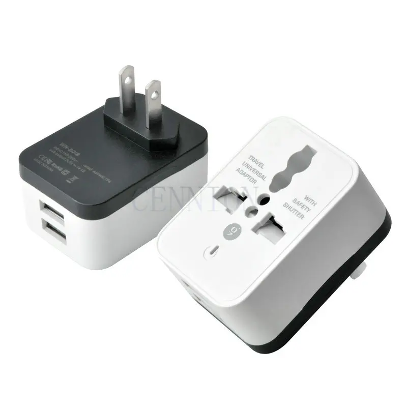 2 USB 2A Universal Socket CN EU KR US UK Charger Travel Adaptor AC Power Plug Adapter Converter Convertor