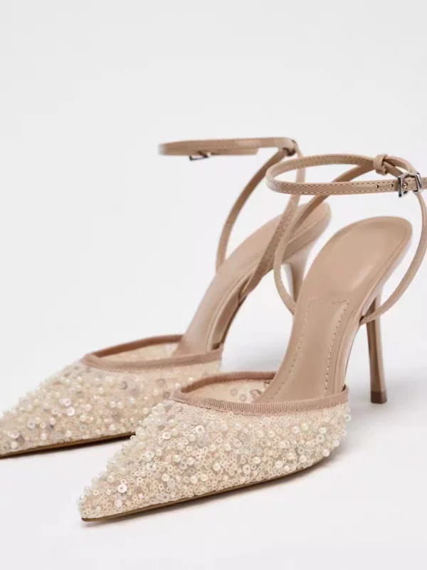 

Zakq, лето 2022, женские модные сандалии, яркие украшения, туфли-лодочки на высоком каблуке с острым носком, синие тапочки с закрытием головы