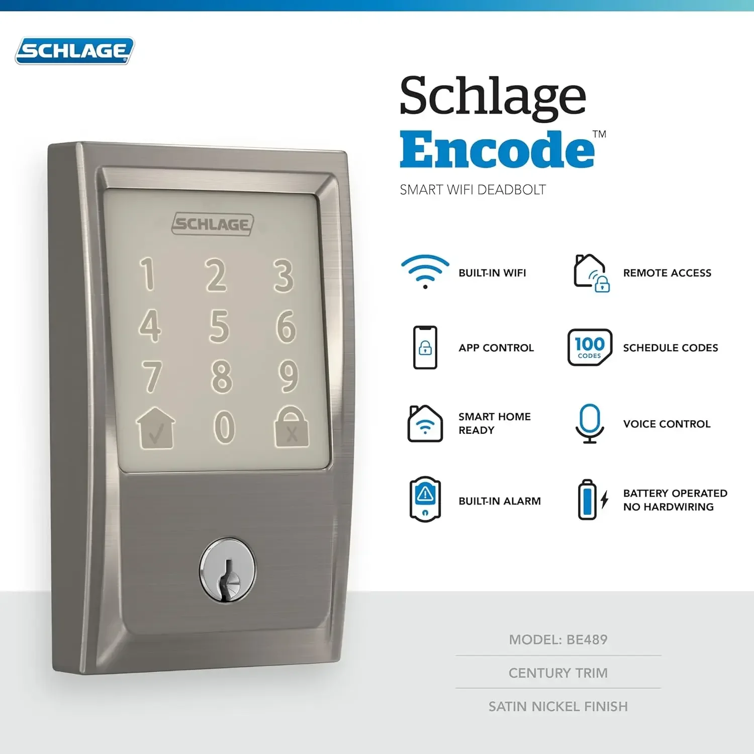 Imagem -03 - Smart Wi-fi Deadbolt com Century Trim Codificar Satin Nickel