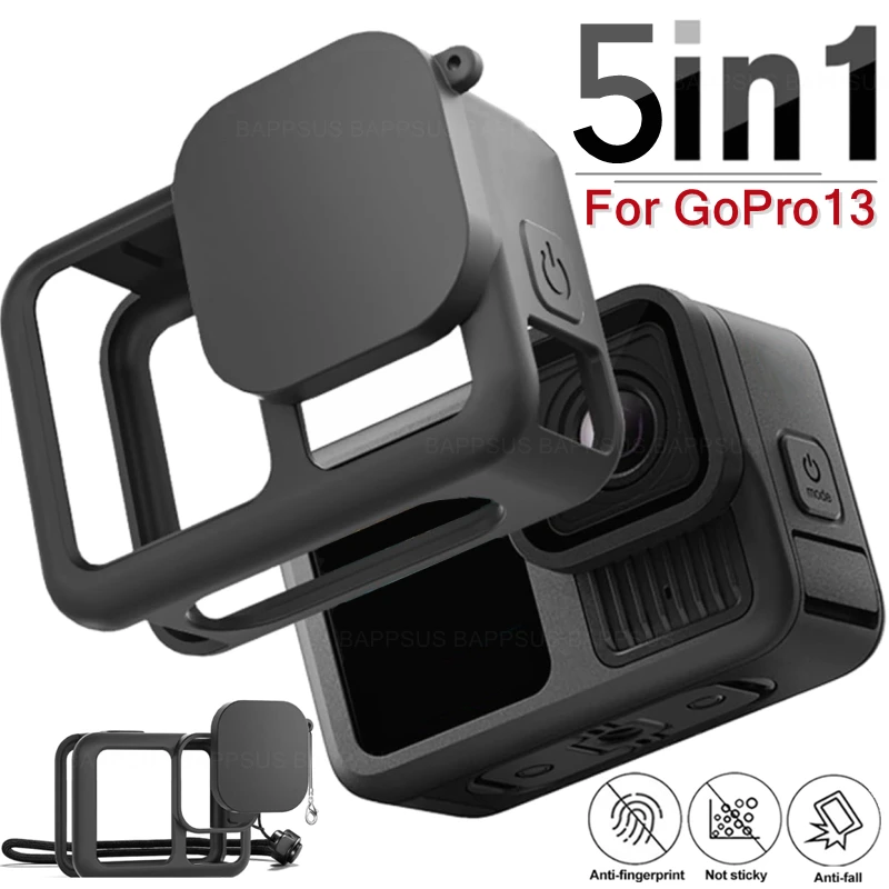 5in1 Silicone Case Lens Cap Cover Protector Shell For Gopro Hero 13 Black Camera Frame Wrist Strap Screen Glass Film For GoPro13