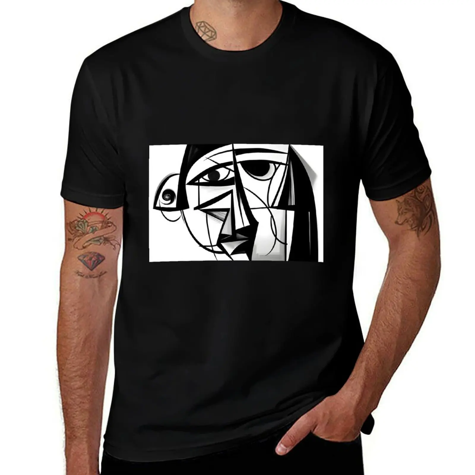 Face Cubism Abstract Art Black and White Picasso Inspiration Wall Art Poster Canvas BW T-Shirt t shirt man luxury T-Shirt