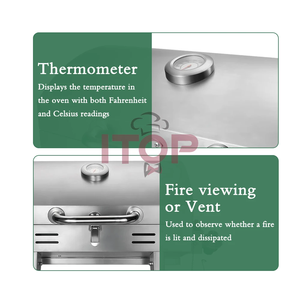 ITOP Kompor BBQ Luar Ruangan Panggangan Gas dengan Tutup Halaman Belakang Panggangan Pesta BBQ Pemanas LPG 2800 Pa 14000 BTU/H 4KW 350 ℃