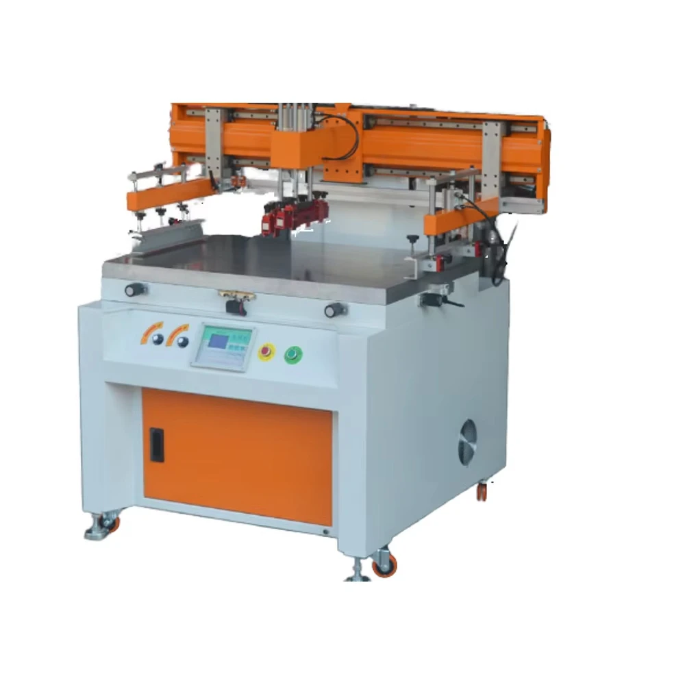 Płaska, półautomatyczna jednokolorowa maszyna do sitodruku, drukarka do plastikowych kubków i papierowych torebek, sprzęt.