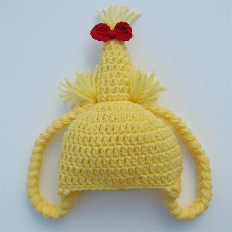 

Pure handmade crocheted cute yellow plush children hat carton style for baby Photo prop winter warm windproof outdoor hat