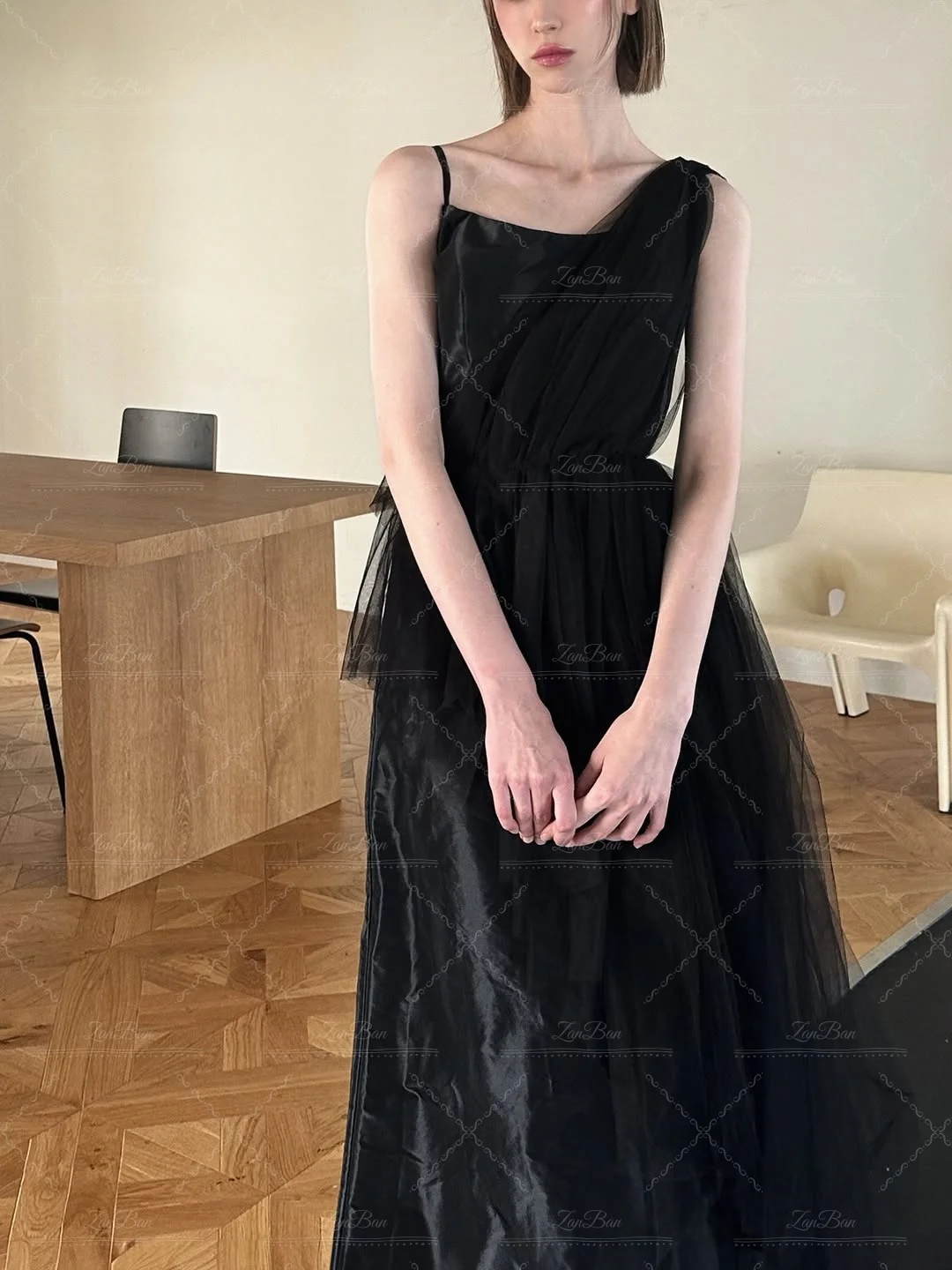 ZanBan Black A-Line Fairy Korea Evening Dress 2026 Photo Shoot Silk Tulle Tiered Elegant Long Prom Gowns Customized 저녁 드레스
