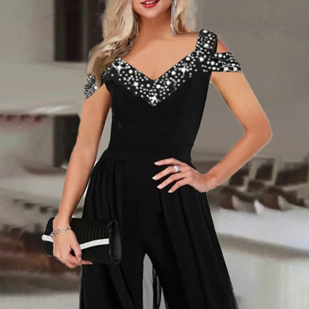 2023 Women's Elegant Sleeveless Jumpsuit Spring Summer V-neck Casual Patchwork Rompers Office Lady Jumpsuits Playsuit Outfits