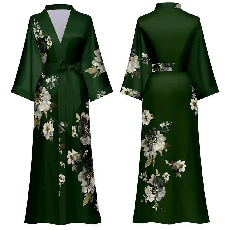 Luxury Print Flower Bathrobe Sleepwear Silk Rayon Nightwear Women Robe Chinese Style Kimono Gown Lady Loungewear Home Clothes