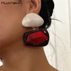 HUANZHI Vintage Leopard Print Geometric Round Stud Earring Temperament Personality Punk Y2K Jewelry for Women New