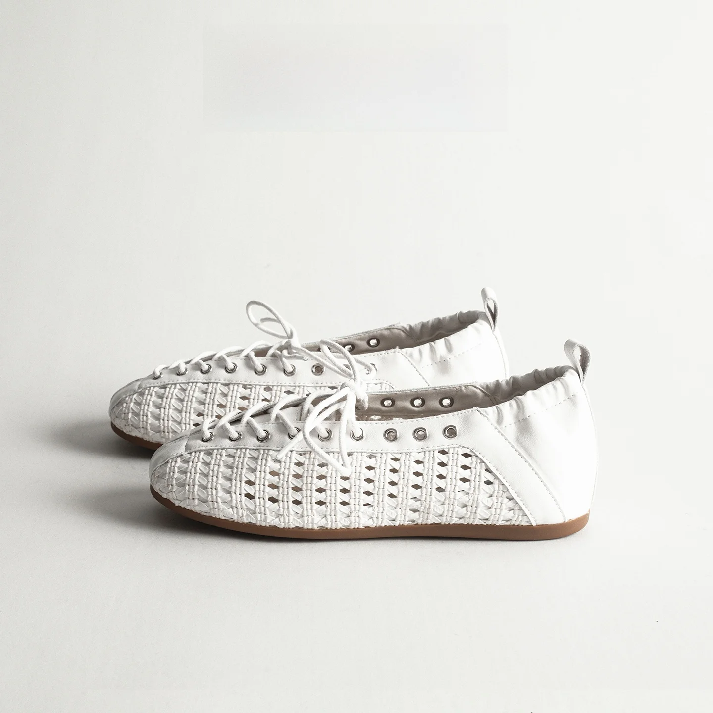 Elevated 4CM Genuine Leather Woven Hollow Ballet Flats Women Versatile Breathable Strap Mary Jane Single Shoes Cross Buckle