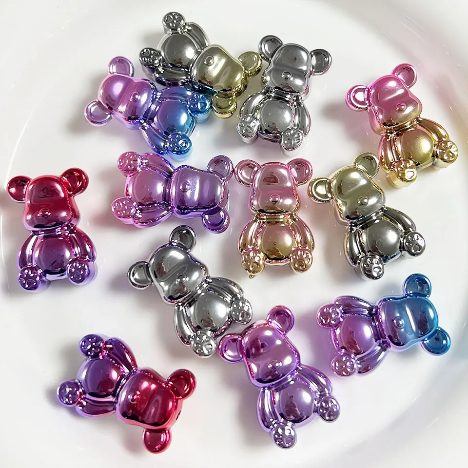 금속 효과 그랜디언트 색상 DIY 장식 구슬 구슬 펜 전화 체인 헤어 로프 액세서리 만들기 보석에 대한 Kawaii 곰 구슬