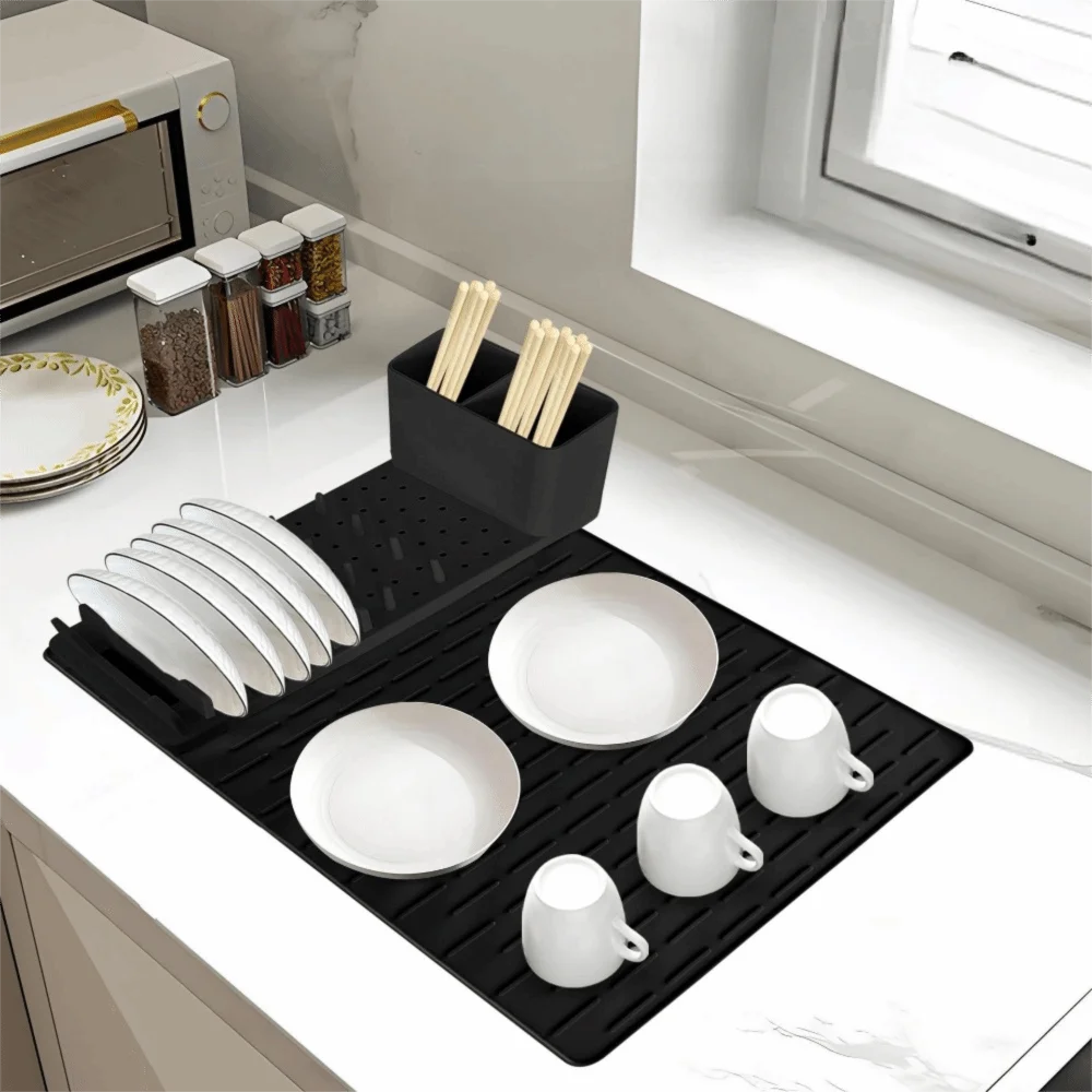 

Kitchen Organizer Silicone Dish Drying Rack Folding Drain Design Sink Dish Organizer Non-Slip Thickened Dish Drying Mat Kitchen