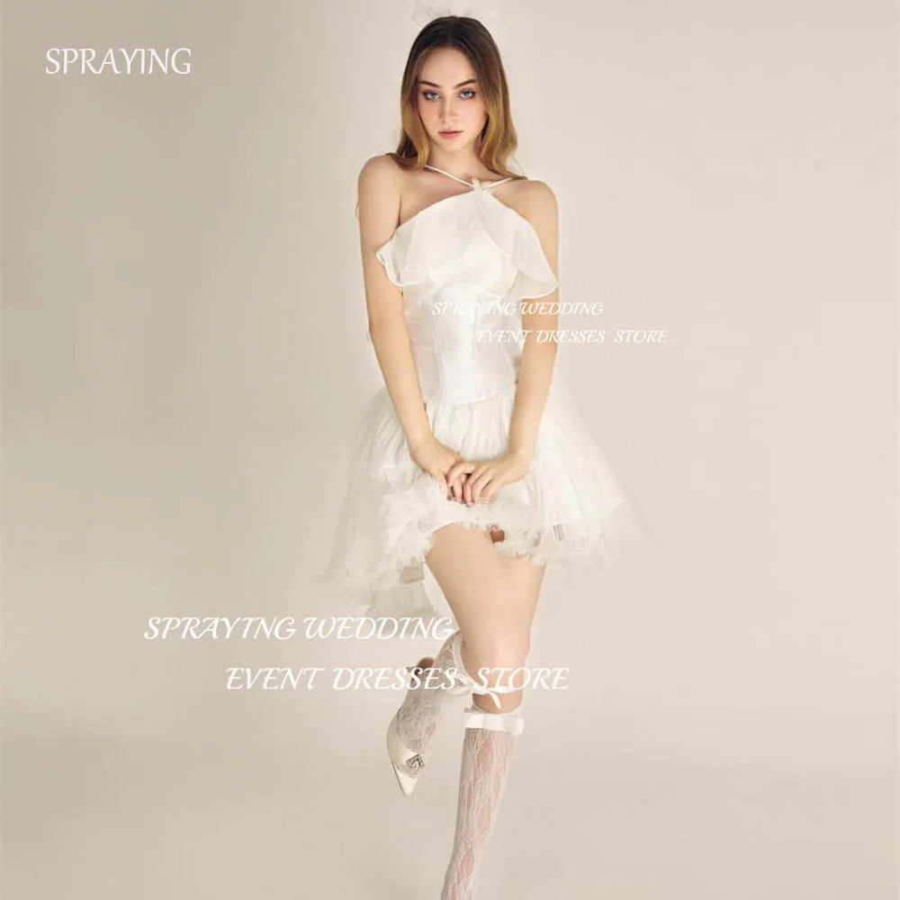 

SPRAYING Elegant Strapless White Prom Dress Tulle Satin Wedding Dress Mini Short Above knee Formal Party Dresses 2024 Zip Back