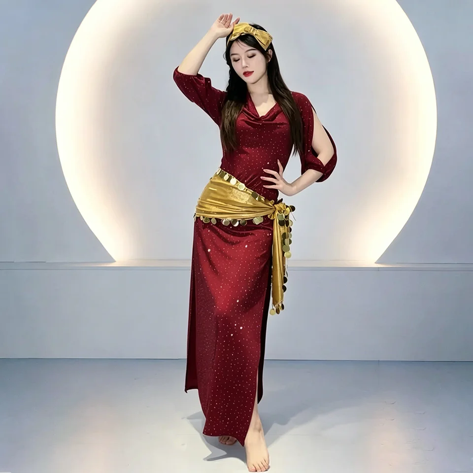 Women Belly Dance Coins Costume Baladi Saidi Dress Girls Training