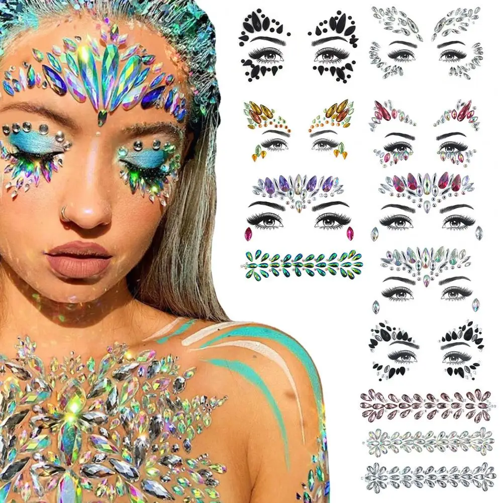 Colorful Face Stickers Festive Rhinestone Face Sticker Set Sparkling Acrylic Diy Tattoos for Christmas Unique Forehead