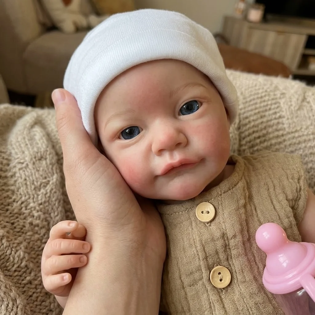 18 Inch Full Body Solid Silicone Reborn Doll August Realistic Newborn Soft Hand painted Washable Art Collection Collectible Gift
