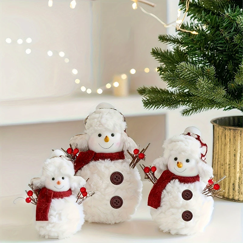 Christmas Decoration Snowman Doll Large Size Short Plush Printed Soft Plush Snowman Doll Christmas Tree Ornaments