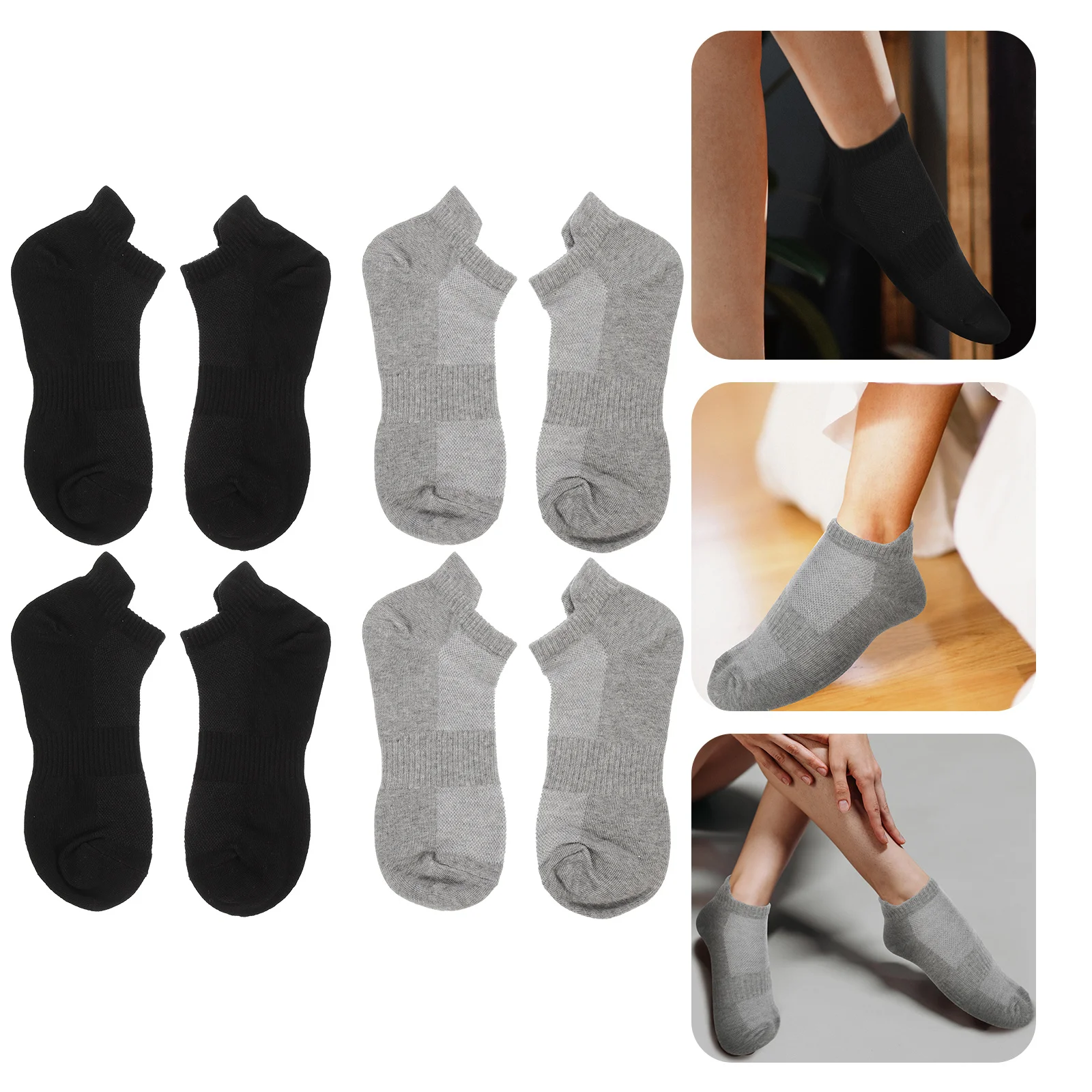 4 أزواج من جوارب الجري القطنية الممشطة للجنسين، خفيفة الوزن قابلة للتنفس، بطانات منخفضة القطع، جوارب رياضية لجميع المواسم، جوارب طوال الموسم