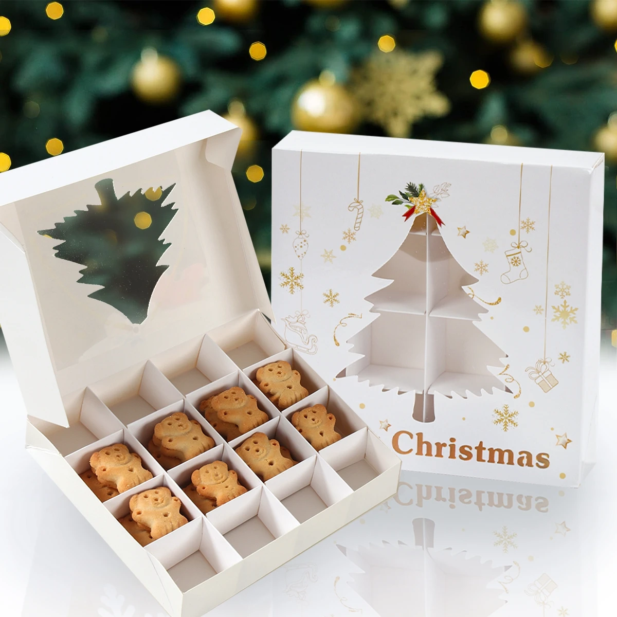 Christmas Candy Boxes Cookie Biscuit Packing Christmas Decorations 2024 for Home Xmas Navidad Wrapping Gift Box New Year 2025