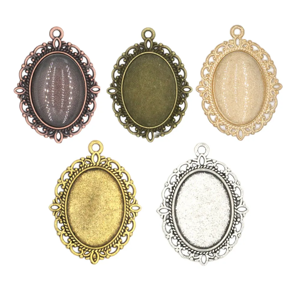 50Pcs Gemstone Pendant Vintage Oval Alloy Pendant Trays DIY Jewelry Making Crafts Resin Cameo Photo Charms